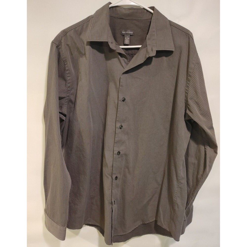 Van Heusen Men's L/G 16-16 1/2 button shirt Stripe Multicolored Gray Black